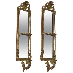 Antique Pair of 19th c. Continental gilt-gesso mirrored brackets,