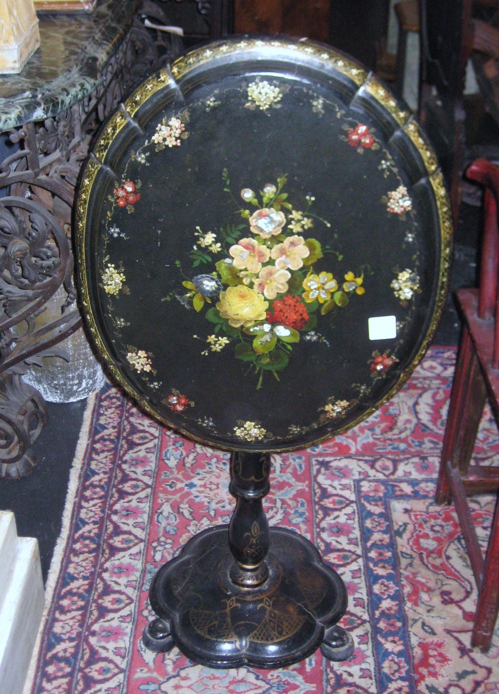 English Victorian Papier Mâché and Mother-of-Pearl Inlaid Tilt-Top Table For Sale