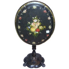 English Victorian Papier Mâché and Mother-of-Pearl Inlaid Tilt-Top Table