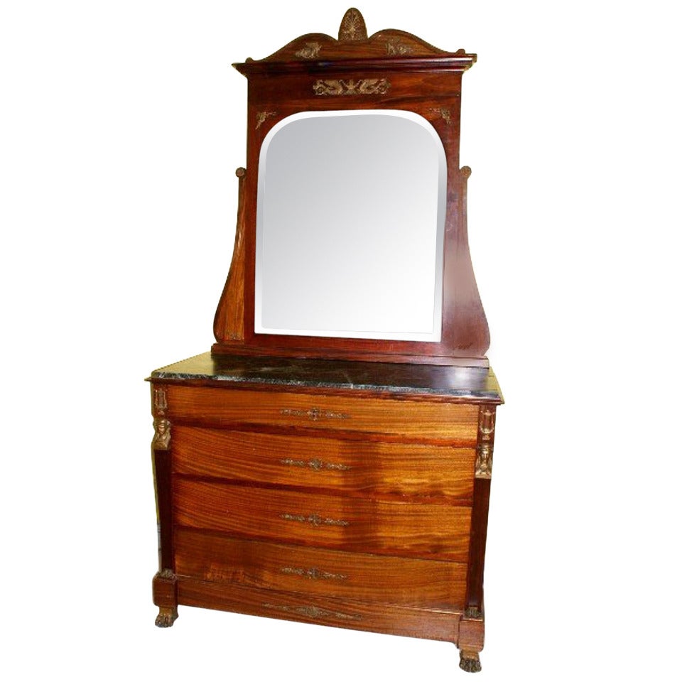 19th c. Maison Kreiger Empire Mahogany Dresser and Mirror