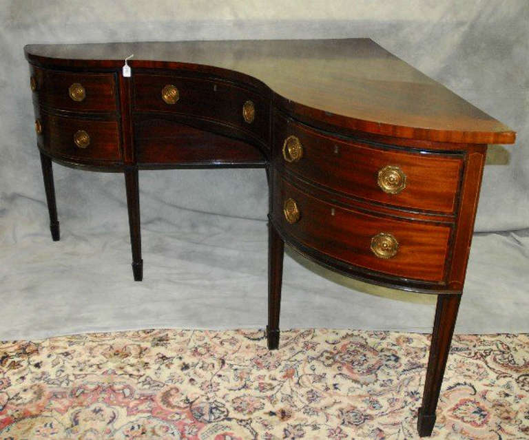Unusual 19th c. Hepplewhite Style Mahogany Corner Sideboard with Wine Drawer