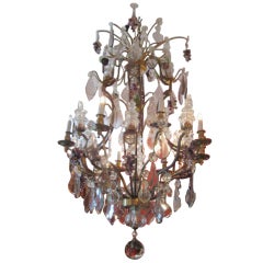 19th Century Louis XV Bronze and Crystal Chandelier with Color Crystal Fruit