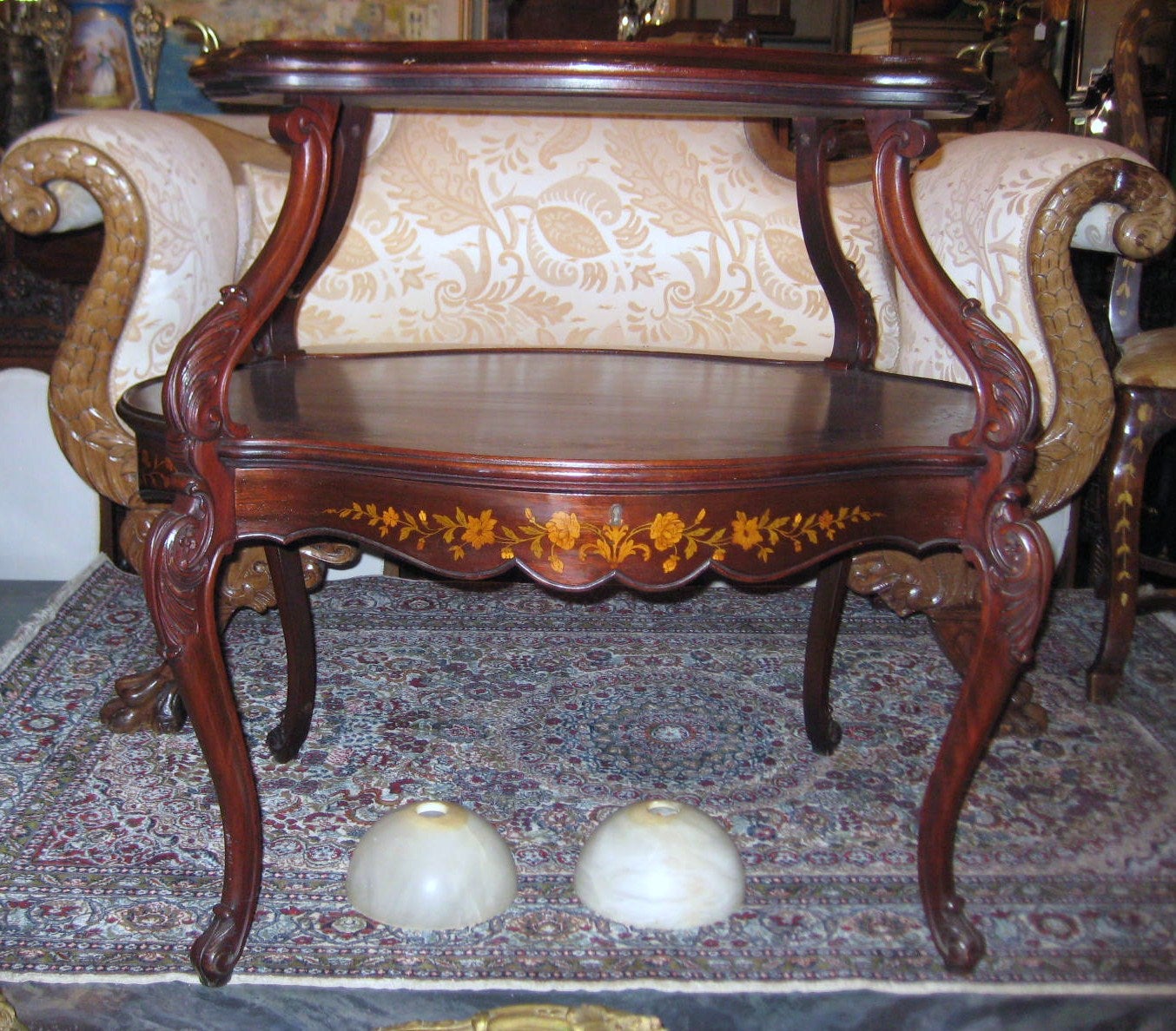 French Louis XV Carved Mahogany Two-Tier Serving Table For Sale