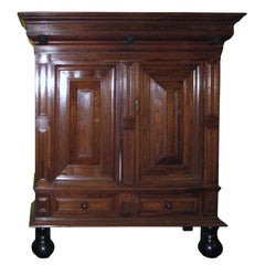 Dutch Carved Oak and Parcel-Eboninzed Cushion Cabinet (N43)