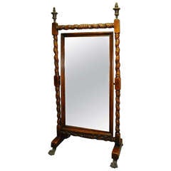 19th c. Continental Carved Walnut Cheval Mirror