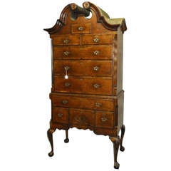 19th Century Chippendale Walnut Double Bonnet-Top, Two-Part Highboy