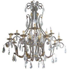 A Beautiful Large Continental Iron And Gilt Metal Two-tier 12 Light Crystal Chandelier