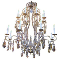 Magnificent Large Gilt Iron and Crystal 16 Light Chandelier