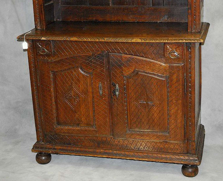 18th Century and Earlier 18th Century French Country Carved Oak Buffet Deux Corps