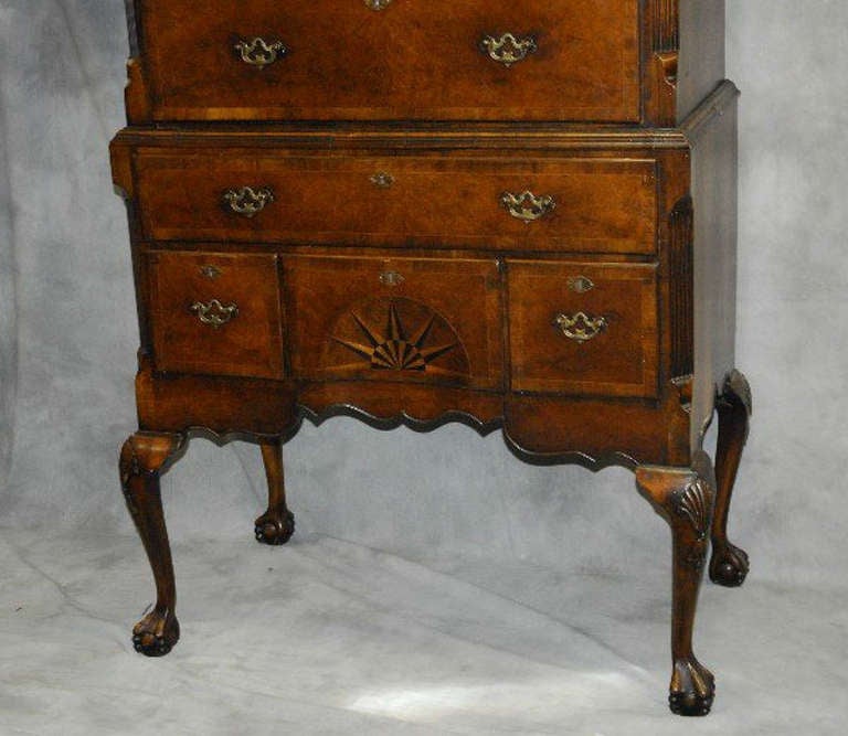 American 19th Century Chippendale Walnut Double Bonnet-Top, Two-Part Highboy
