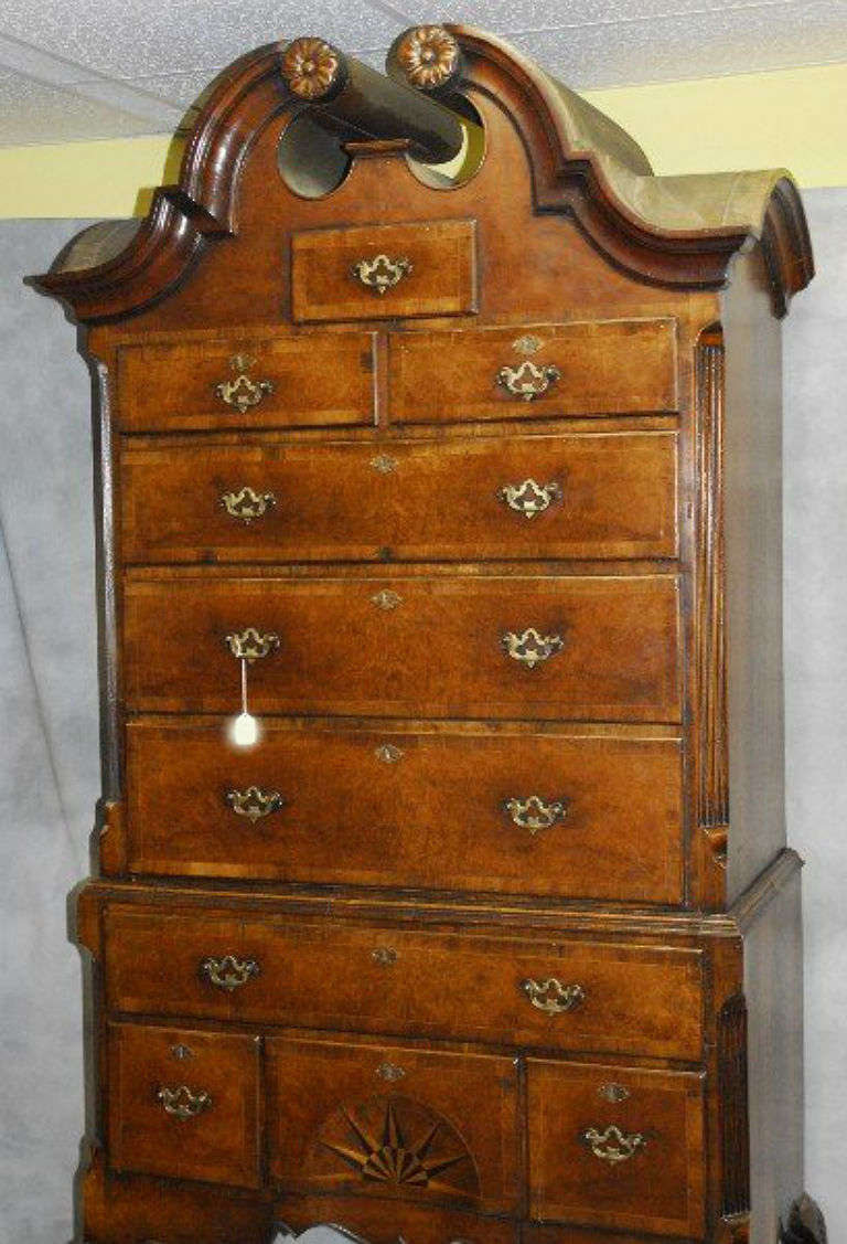 Mahogany 19th Century Chippendale Walnut Double Bonnet-Top, Two-Part Highboy