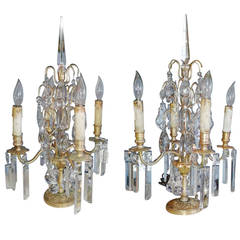 Pair of 19th c. Louis XV style Bronze and Crystal Girondales