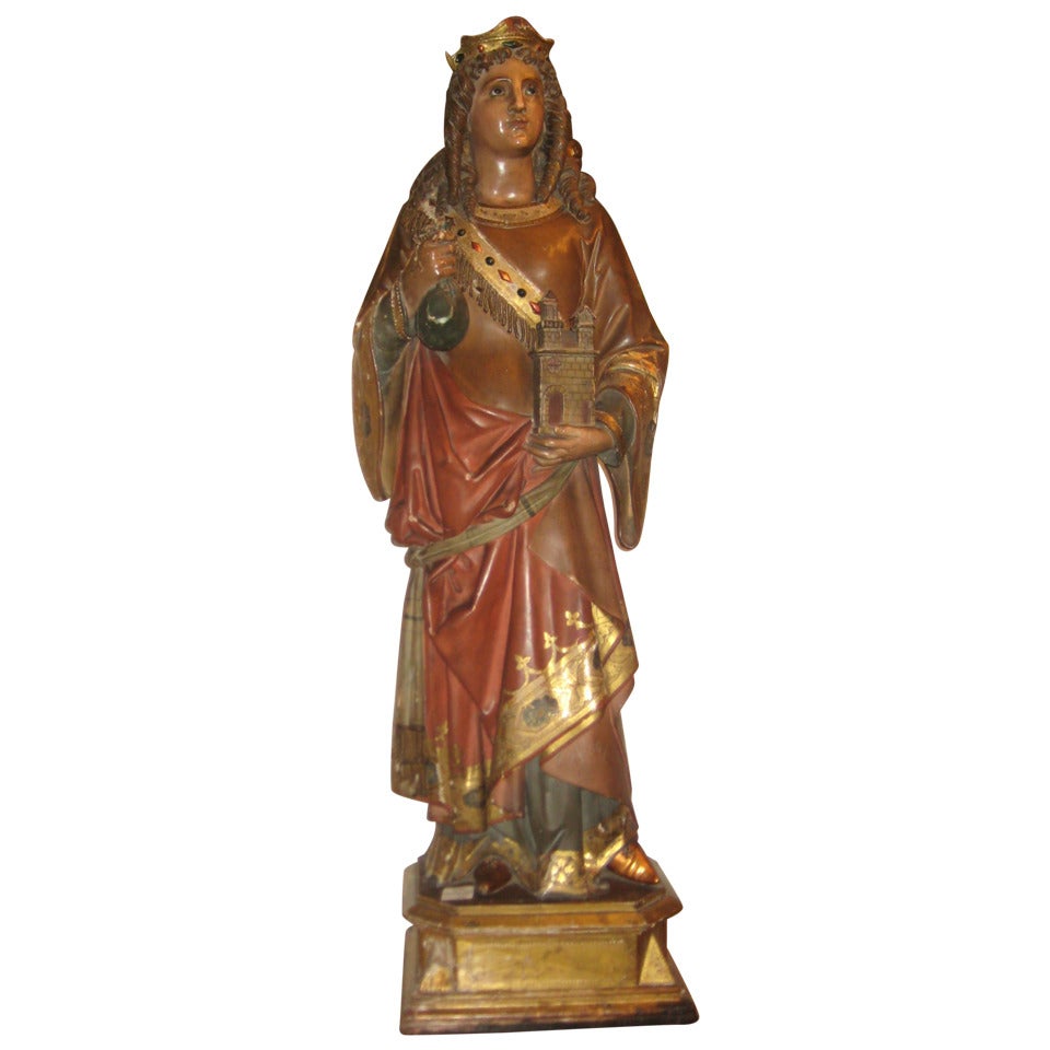19th c. Carved Figure of Saint Barbara