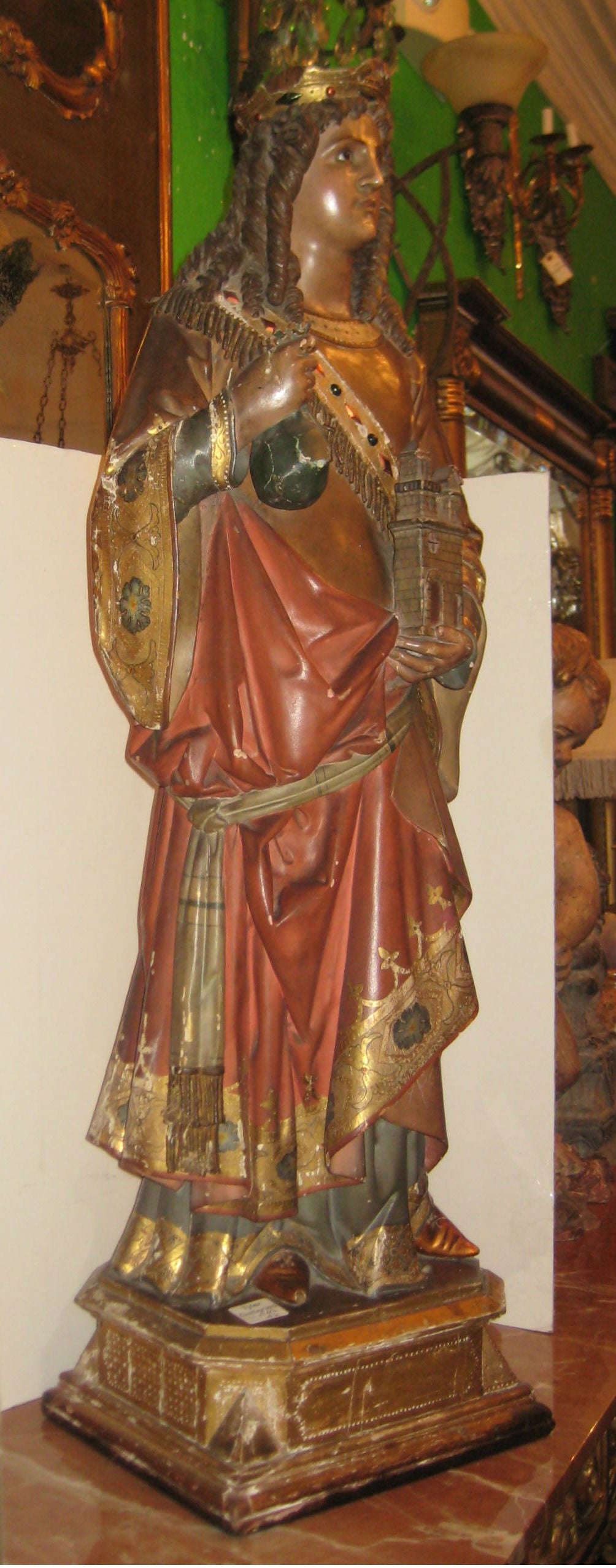 19th c. Carved Figure of Saint Barbara In Good Condition In Miami, FL