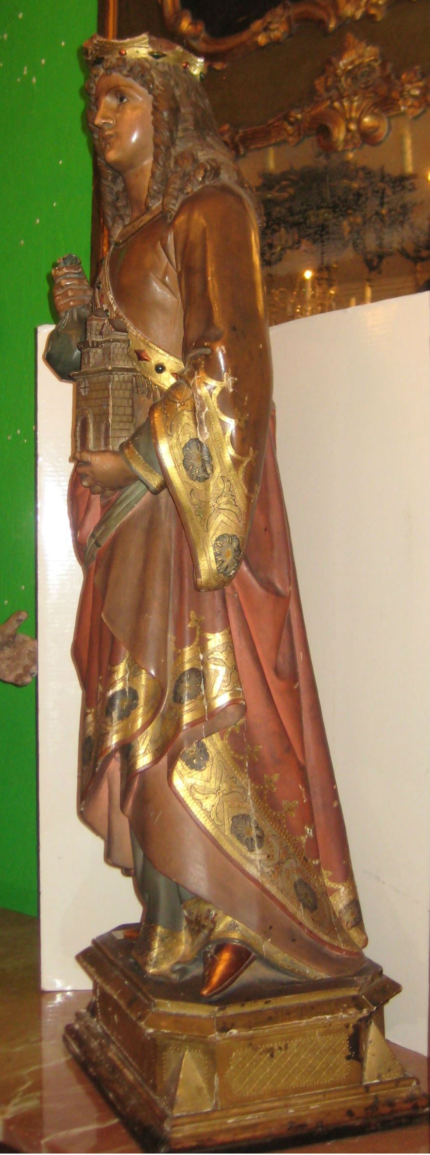 Wood 19th c. Carved Figure of Saint Barbara