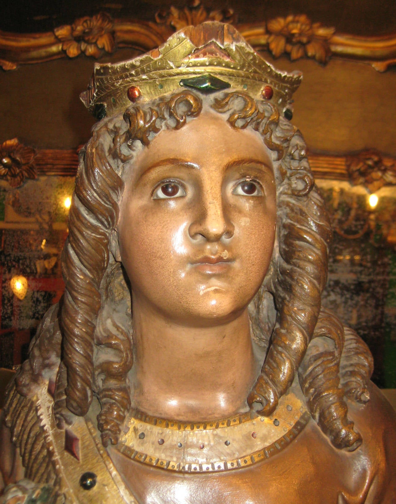 Italian 19th c. Carved Figure of Saint Barbara