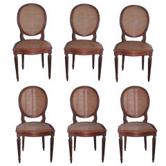 Set of Six Louis XVI style carved mahogany dining chairs (M90)