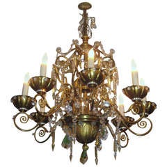 Maison Jansen Bronze and Crystal Eight-Light Chandelier