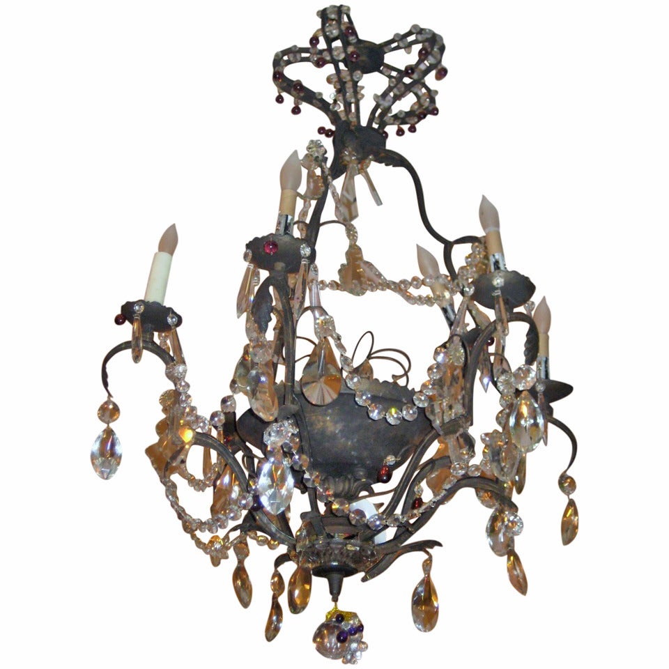 Beautiful Iron and Crystal Six Light Chandelier