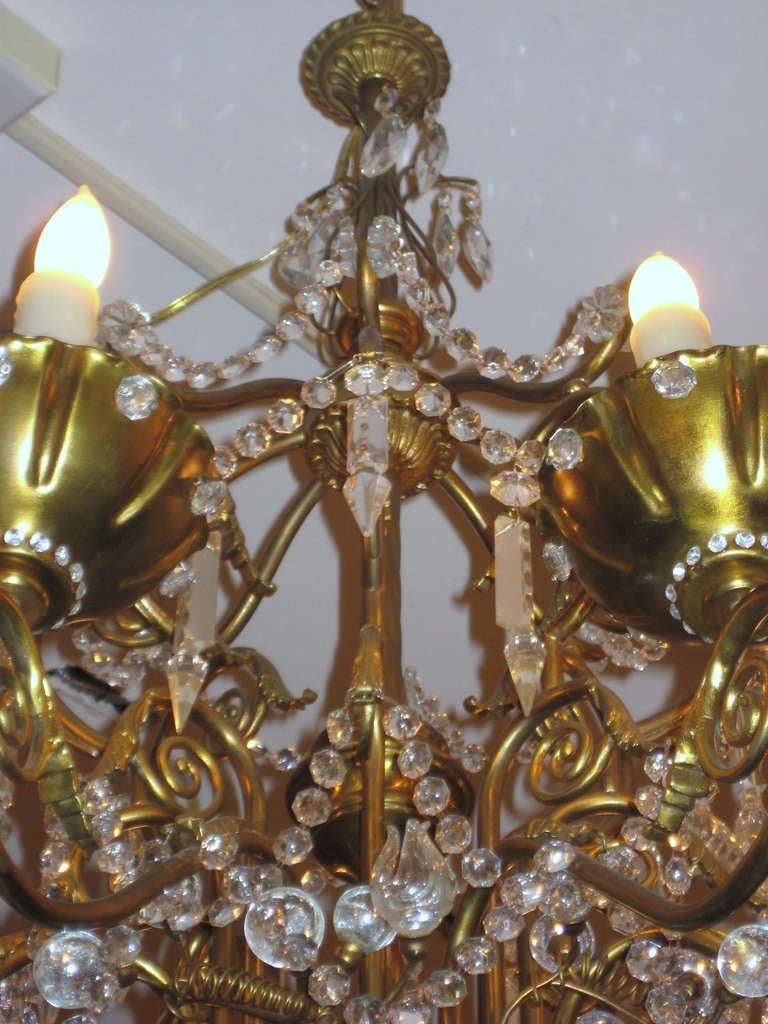 Louis XV Maison Jansen Bronze and Crystal Eight-Light Chandelier For Sale