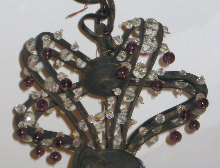 Beautiful Iron and Crystal Six Light Chandelier In Good Condition In Miami, FL