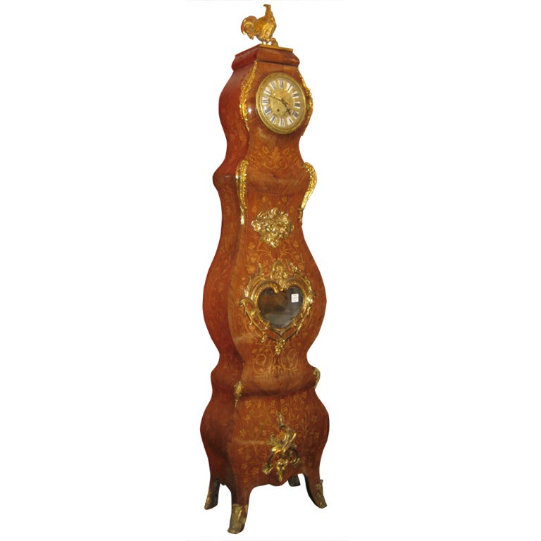 19th Century French Rococo Inlaid Grandfather Clock