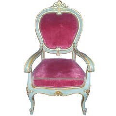 19th C. Venetian Painted And Parcel Gilt Arm Chair.