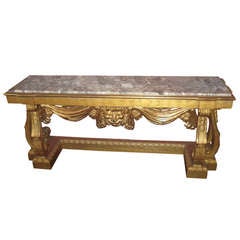 Large 19th Century Continental Carved Gilt Wood Marble Top Console Table