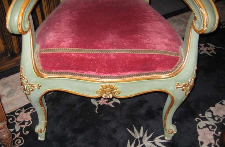 Italian 19th C. Venetian Painted And Parcel Gilt Arm Chair.