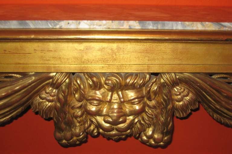 Italian Large 19th Century Continental Carved Gilt Wood Marble Top Console Table