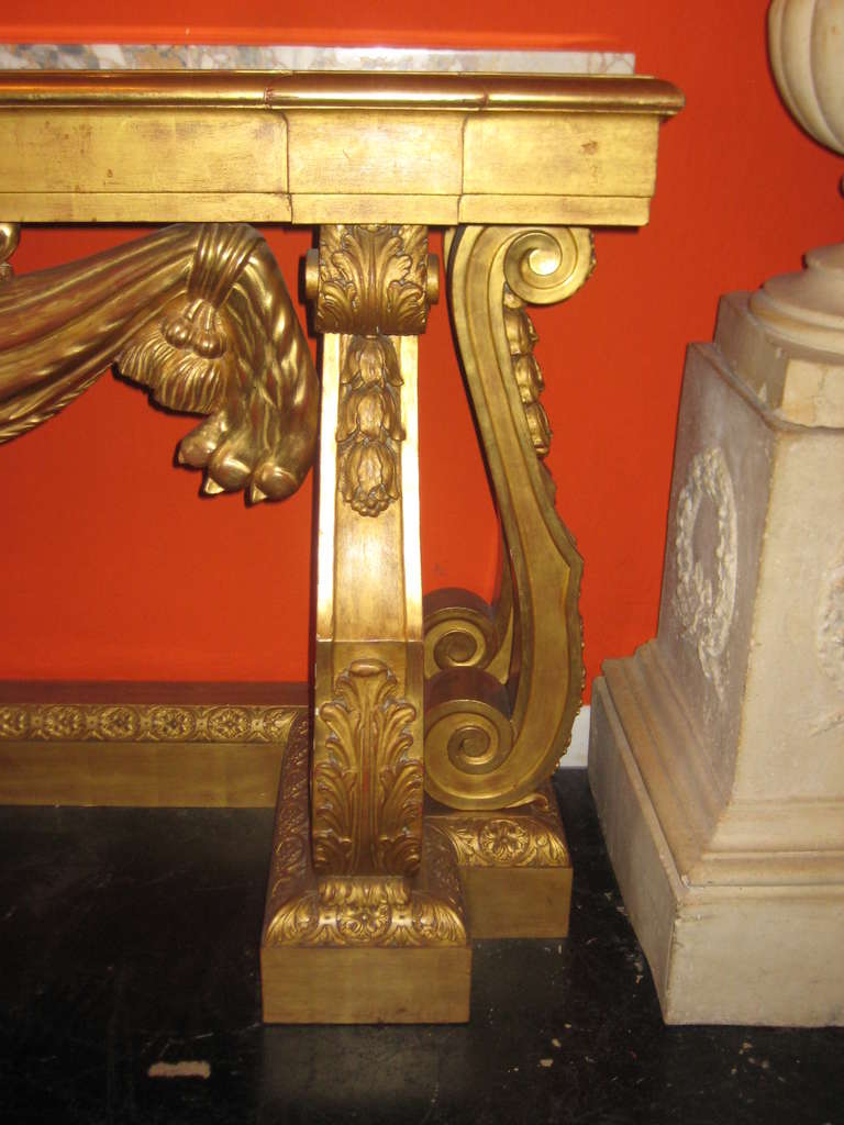 Large 19th Century Continental Carved Gilt Wood Marble Top Console Table In Good Condition In Miami, FL