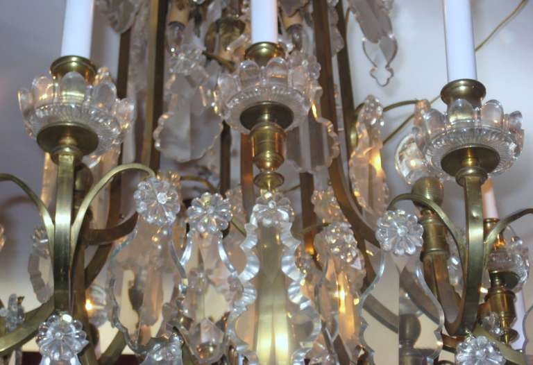 19th Century Louis XV Bronze and Crystal Twelve Light Chandelier In Good Condition For Sale In Miami, FL