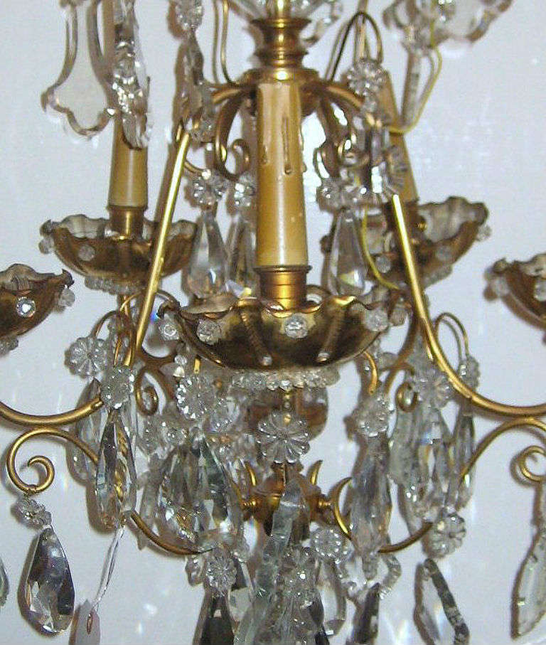 French Maison Jansen Bronze and Crystal Five Light Chandelier For Sale
