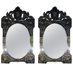 Pair of Venetian Etched Glass Mirrors (M797)