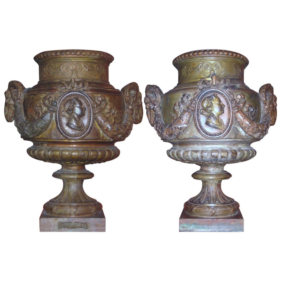 Pair of Large 19th c. Val D' Osne Cast Iron Urns, Paris