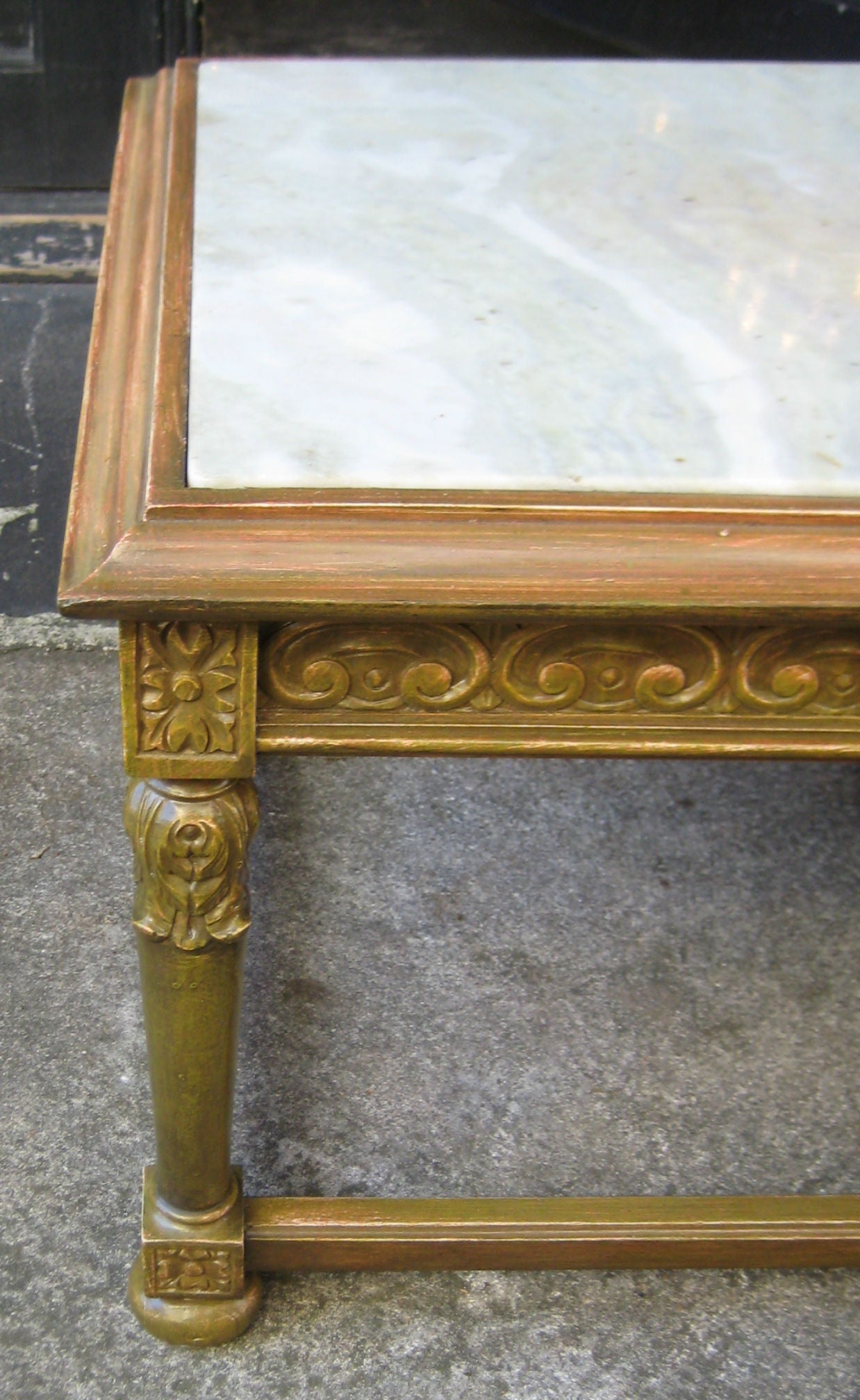 Pair of Continental carved wood marble-top side tables.