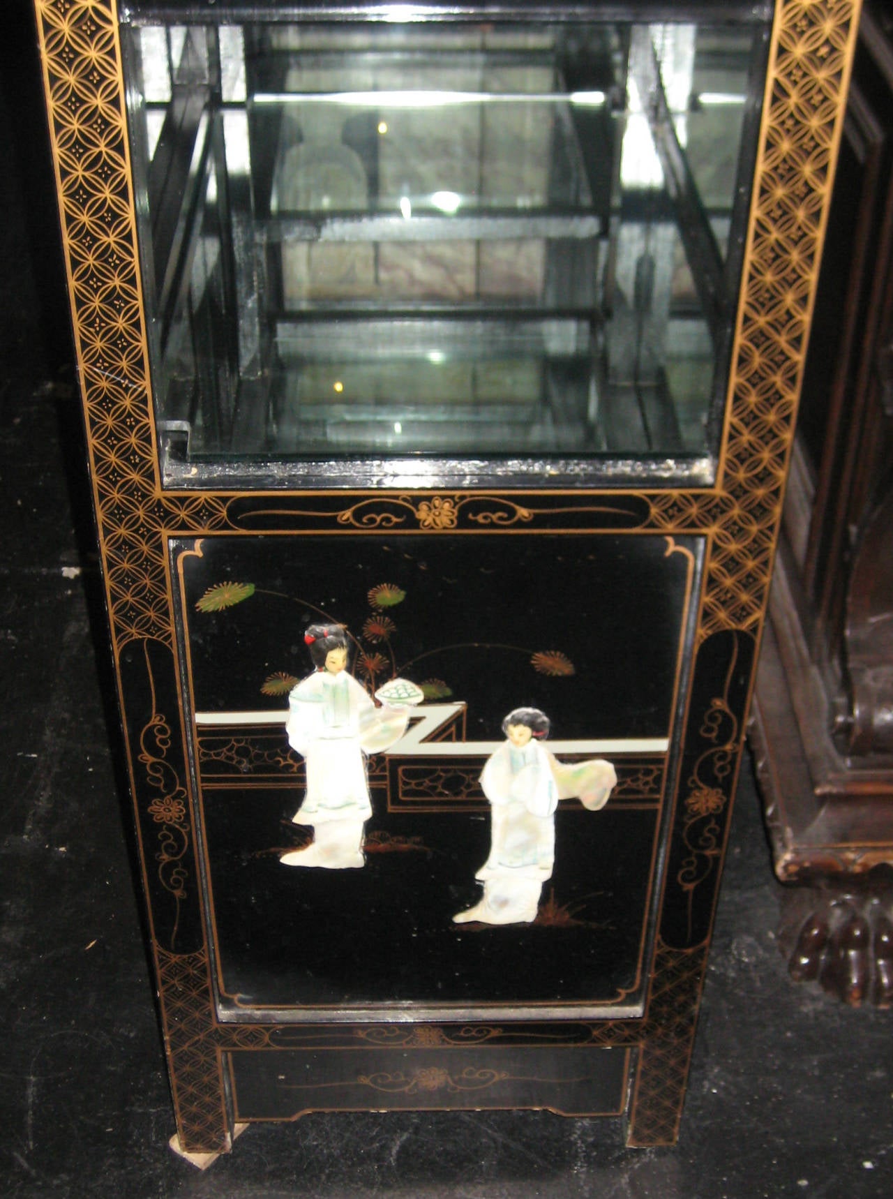 Chinese Black Lacquer and Hardstone Collector's Cabinet In Good Condition In Miami, FL