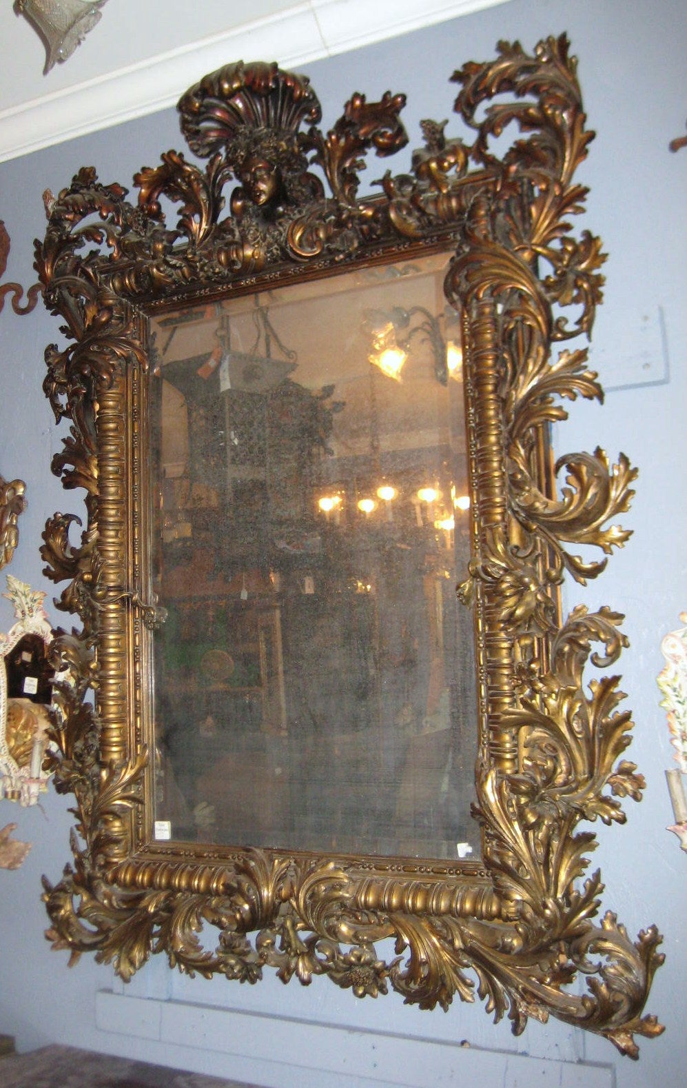 Large 19th Century Baroque Carved Gilt-Wood Mirror For Sale