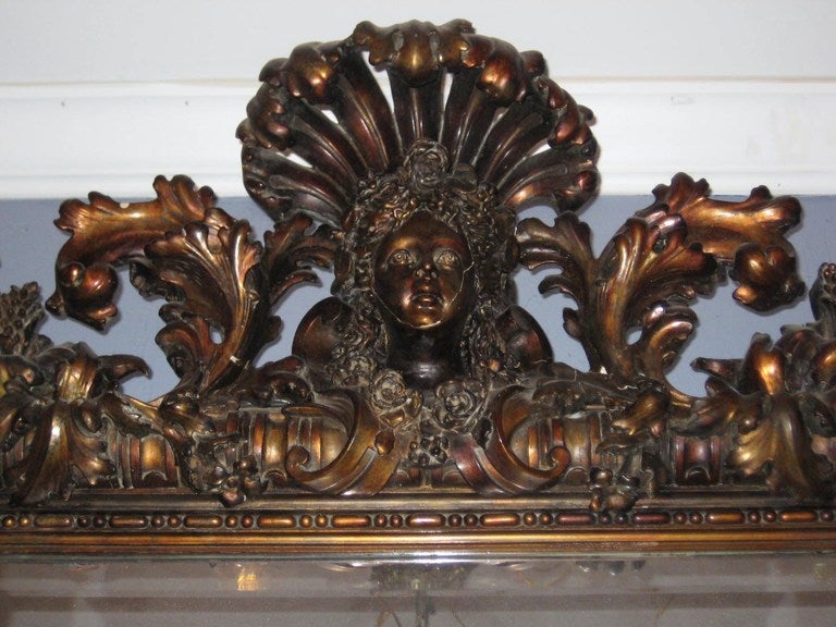 English Large 19th Century Baroque Carved Gilt-Wood Mirror For Sale