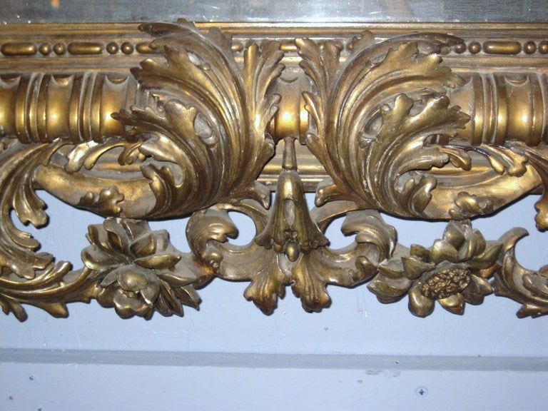 Large 19th Century Baroque Carved Gilt-Wood Mirror In Good Condition For Sale In Miami, FL