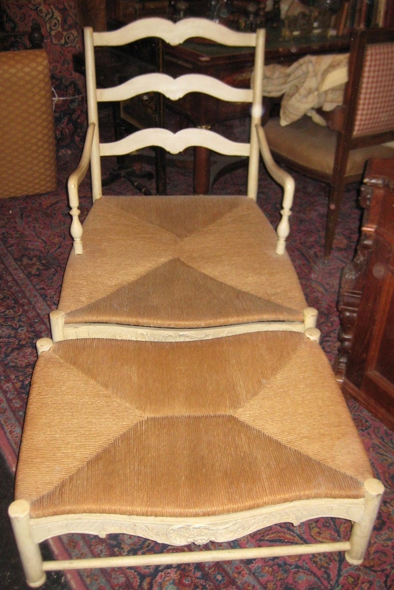 Wood Large Provincial French Chair And Ottoman, 19th C.