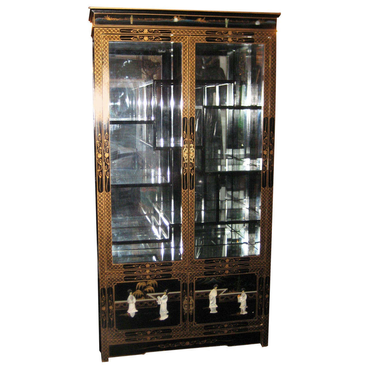 Chinese Black Lacquer and Hardstone Collector's Cabinet