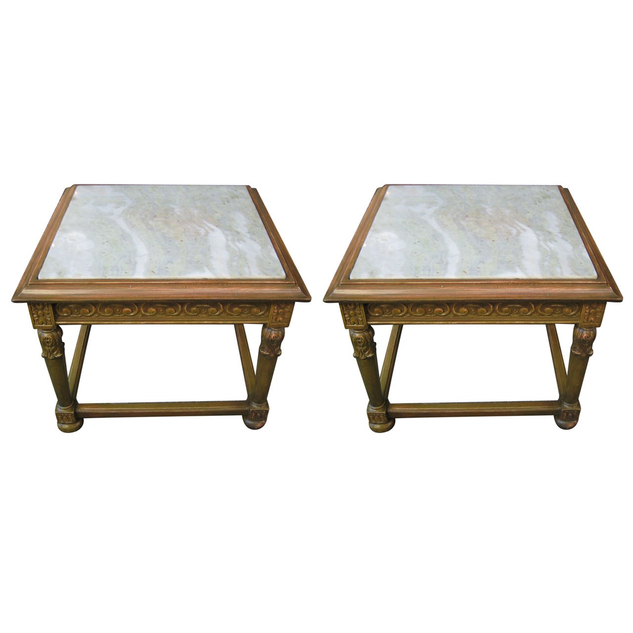 Pair of Marble-Top Side Tables For Sale