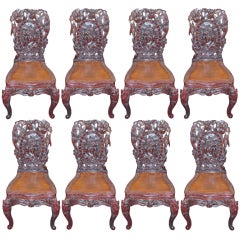 Antique Set of eight 19th c. Chinese carved hardwood side chairs (K63)