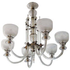 F & C Osler Etched Glass and Bronze Six-Light Chandelier