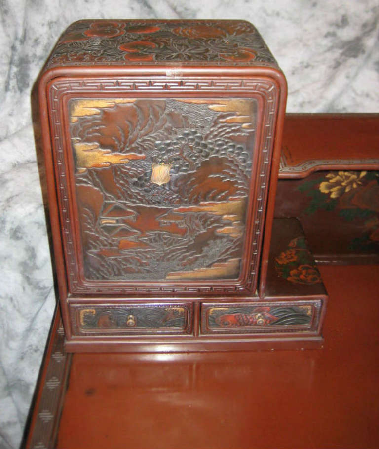 Japanese Meiji Carved and Lacquered Desk For Sale