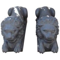 Pair of Iron Garden Statues of Reclining Lions