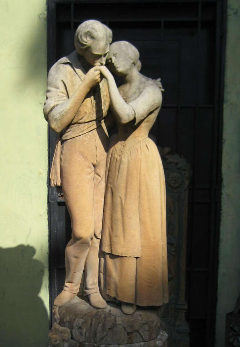 19th c. French Carved Limestone Romantic Garden Sculpture In Good Condition In Miami, FL