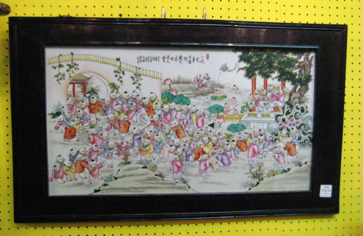 Chinese Republic Period Famille Rose Porcelain Plaque "100 Boys Festival" (K129)