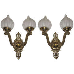 Pair of Bronze Two-Light Wall Sconces - REDUCED